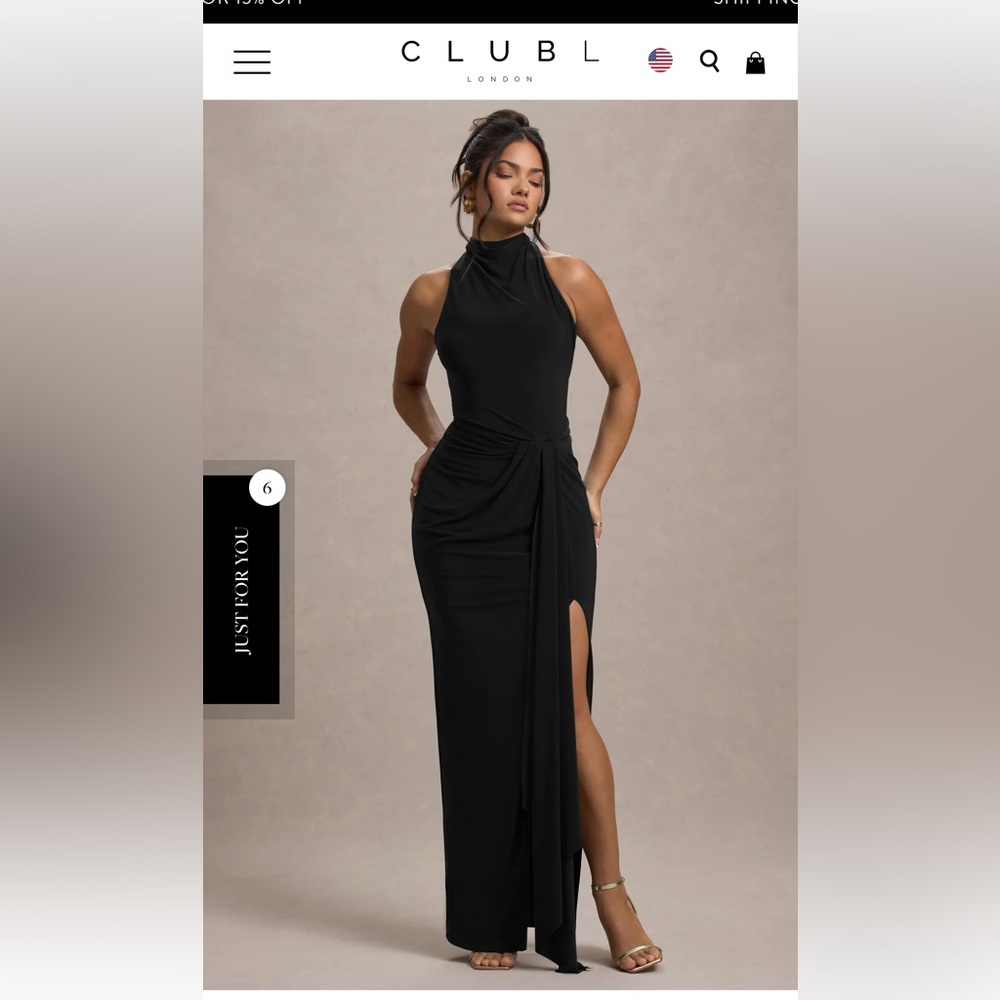 NWT Club L London KHARI BLACK HIGH-NECK TWISTED MAXI DRESS WITH DRAPE